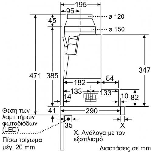 ΑΠΟΡΡΟΦΗΤΗΡΑΣ ΕΝΤΟΙΧΙΖΟΜΕΝΟΣ ΣΥΡΟΜΕΝΟΣ BOSCH DFR067A52 (60CM / A/ INOX / 399m³/h)